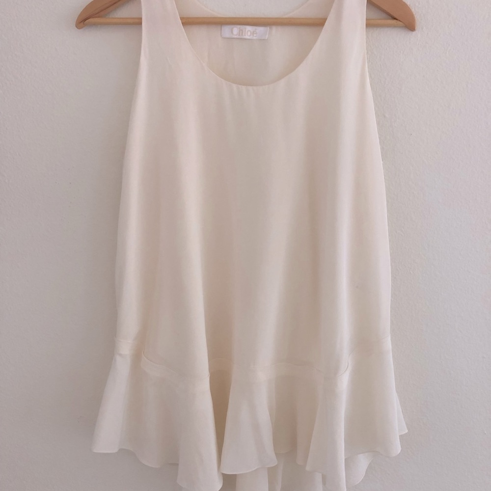 Auth silk Chloe peplum top size FR38 US6 cream - Picture 4 of 4